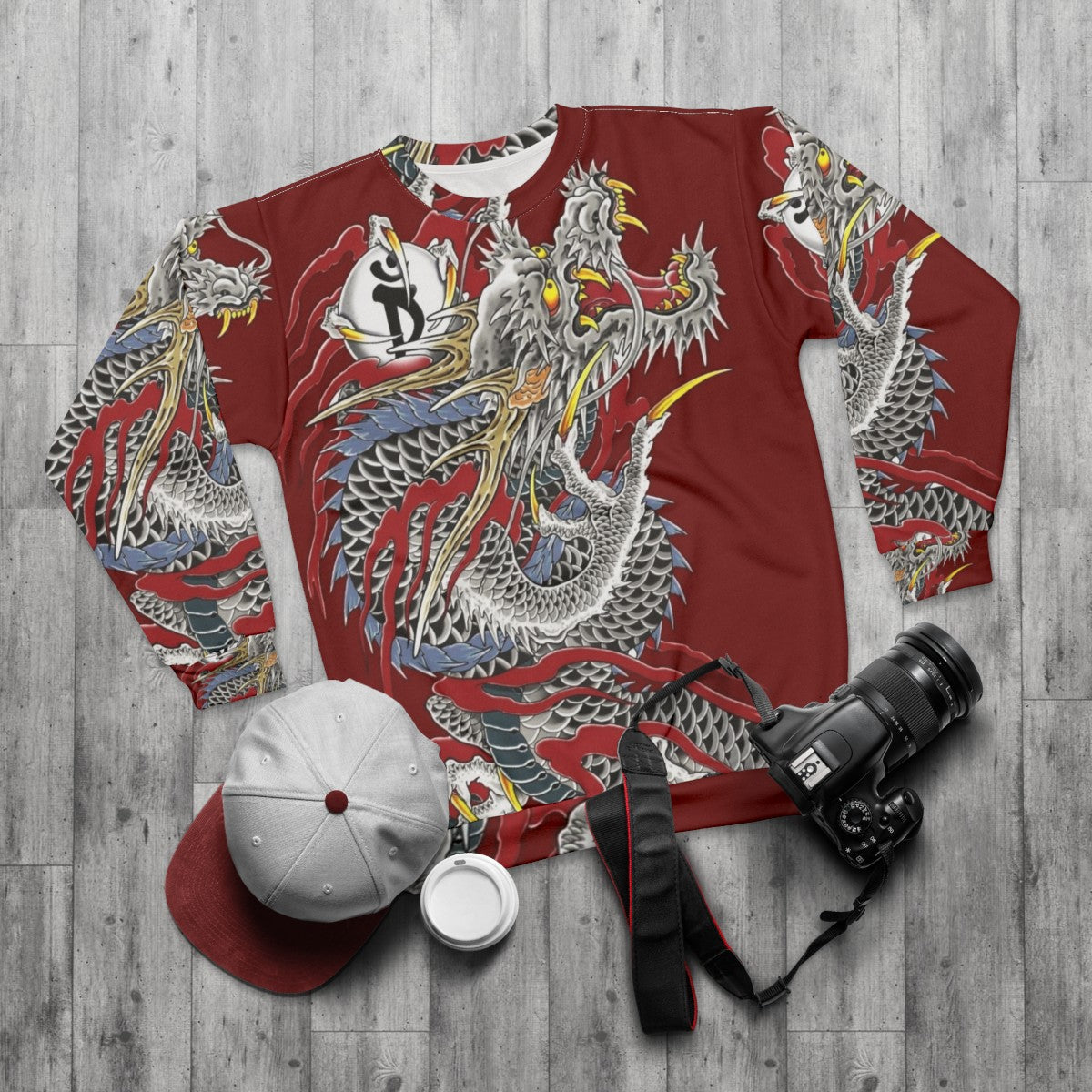 Yakuza Dragon Tattoo Sweatshirt - flat lay