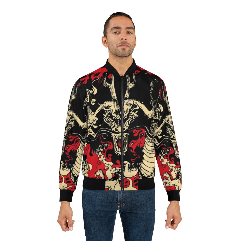 One Piece Kaido The Dragon Bomber Jacket with anime characters Luffy, Zoro, Nami, Sanji, and more. - Lifestyle