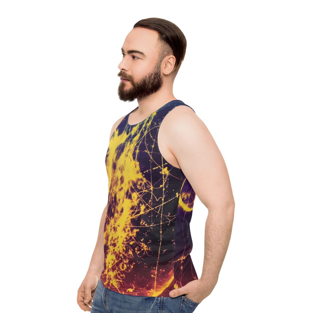 Bubble Chamber Unisex Tank Top featuring abstract science art design - men side