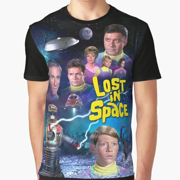 Retro-inspired Lost in Space Season 3 graphic t-shirt with the show's iconic logo and characters