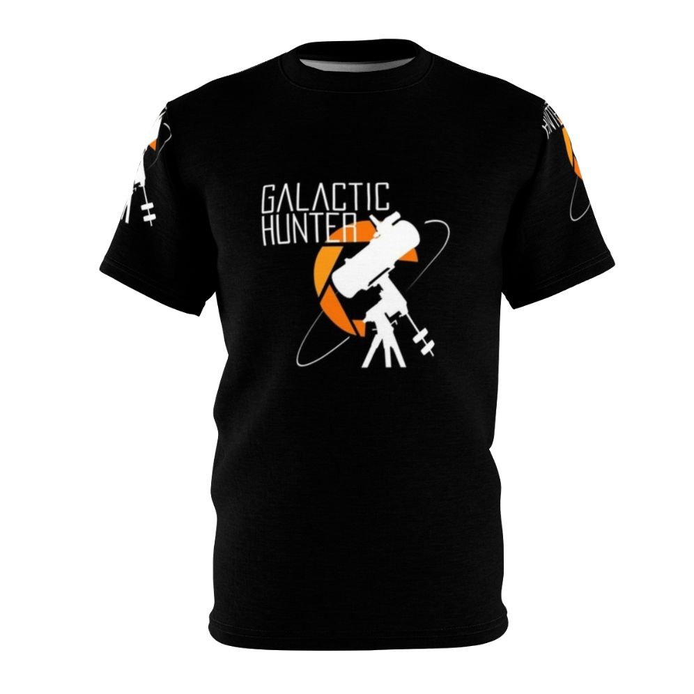 Galactic Hunter logo design on a high-quality t-shirt for astrophotography and space enthusiasts.