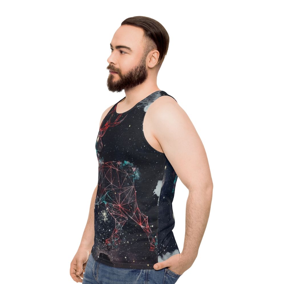 Celestial deer unisex tank top with nature and galaxy graphics - men side