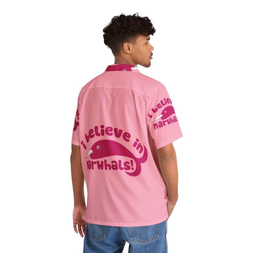 Pink Hawaiian shirt with cute narwhal design - People Back