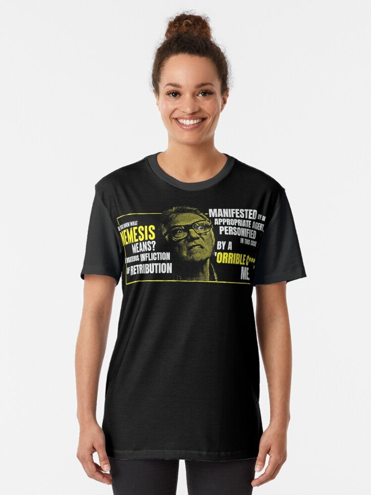 Bricktop 'do you know what Nemesis means?' Graphic T-Shirt - British Gangster Comedy - Women