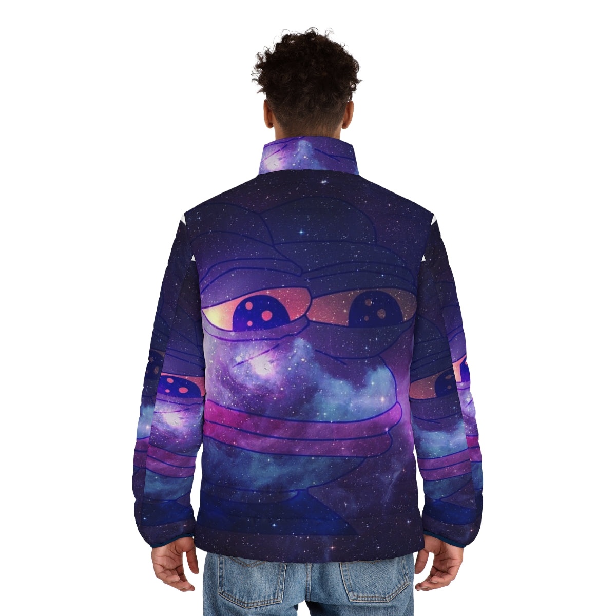 Galaxy Pepe Rare Puffer Jacket featuring the iconic Pepe the Frog meme - men back