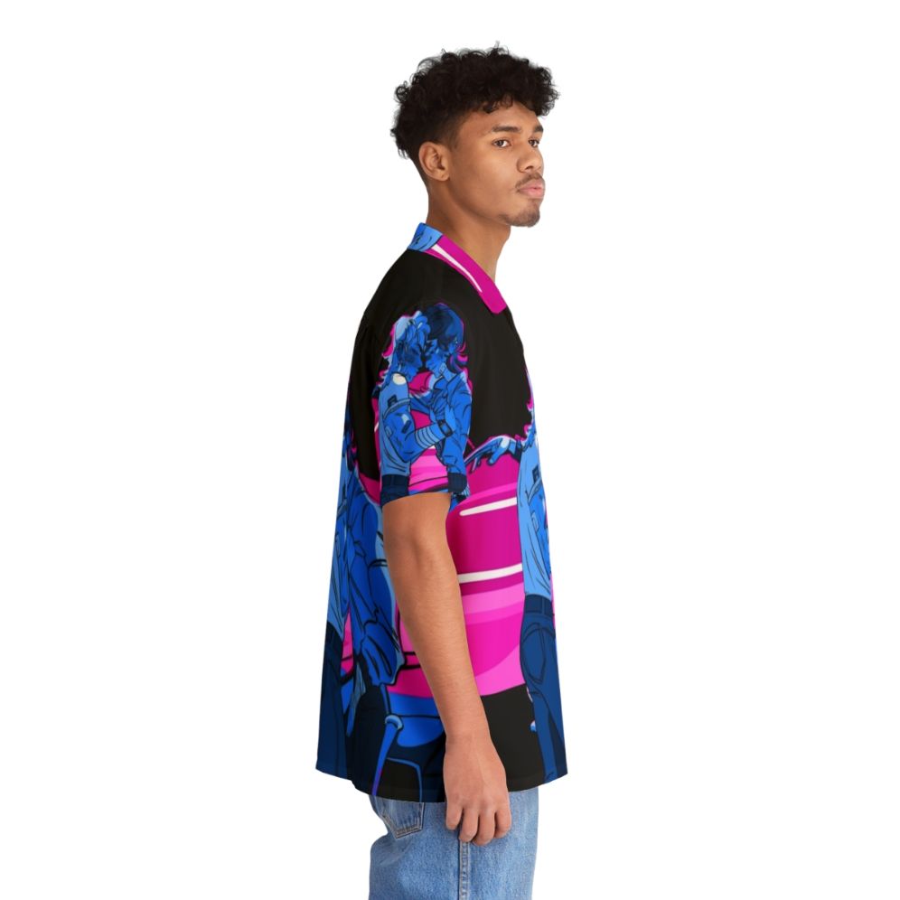 Vibrant blue hawaiian shirt with tropical floral patterns - People Pight