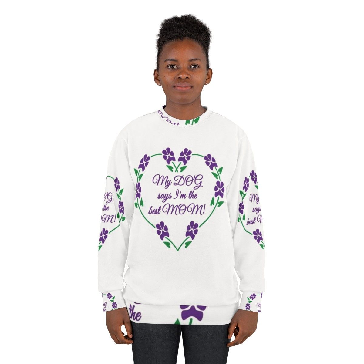 Dog Mom Sweatshirt with Pawprint Floral Design - women