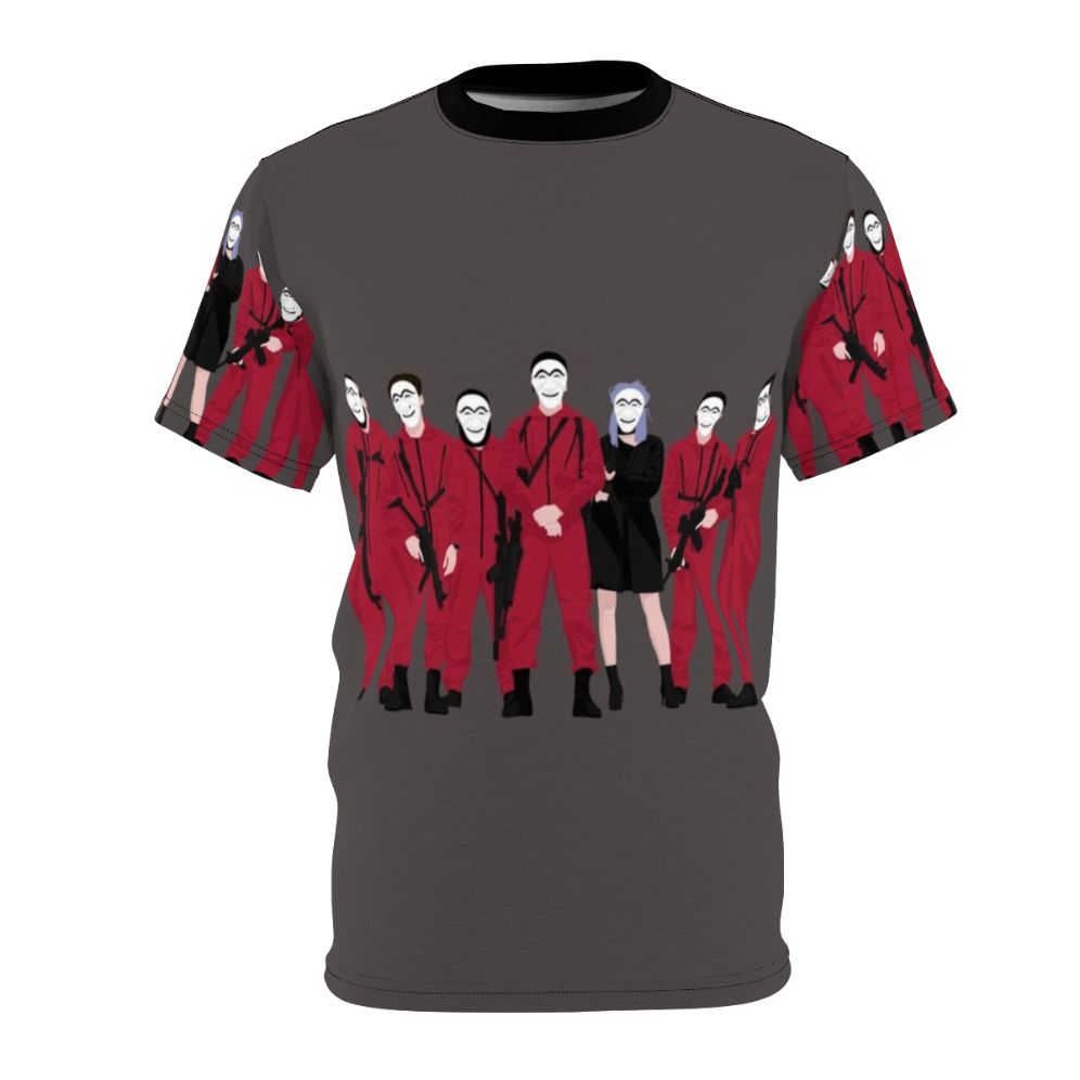 All-Over-Print T-shirt Featuring Iconic Money Heist Characters and Designs