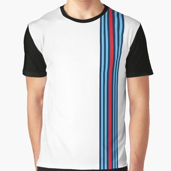 Classic racing stripes graphic t-shirt featuring a vintage and modern design