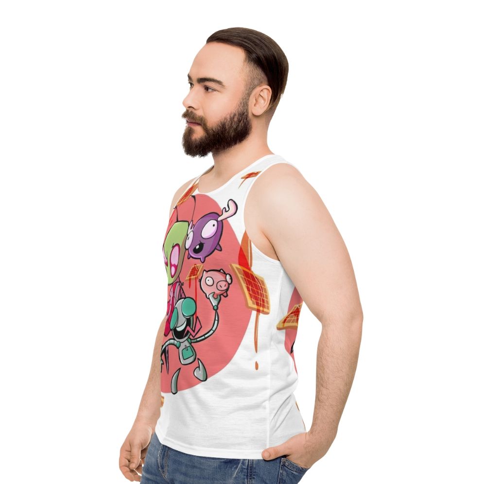 Unisex Invader Zim Waffles Cartoon Graphic Tank Top - men side