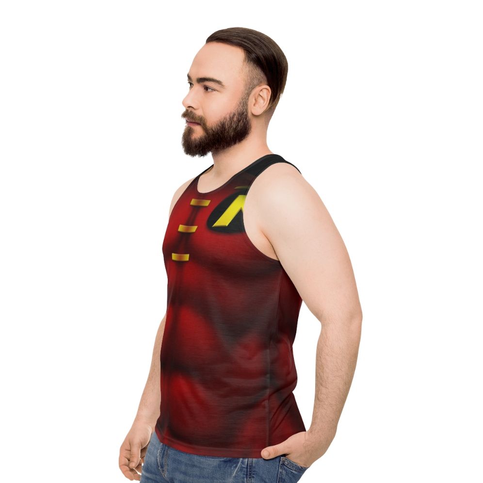 Superhero art unisex tank top with Robin design - men side