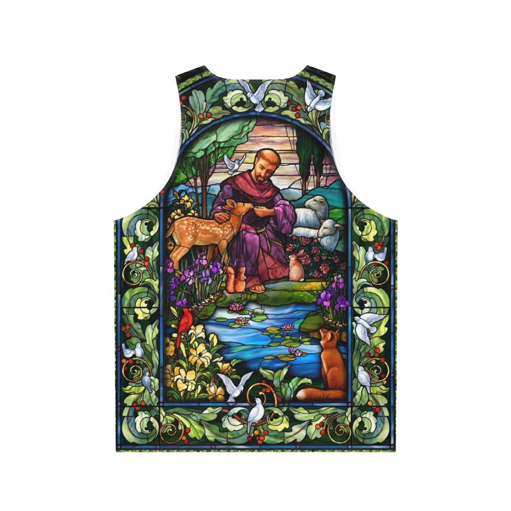 St Francis Stained Glass Unisex Tank Top - Back