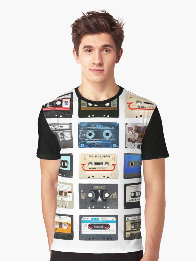 A music-themed graphic t-shirt with a retro, vintage, and cool design for fans of music, geek culture, and hip hop. - Men