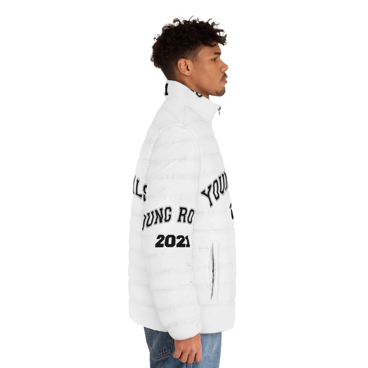 Young Royals Netflix Puffer Jacket featuring Edvin Ryding and Omar Rudberg - men side right