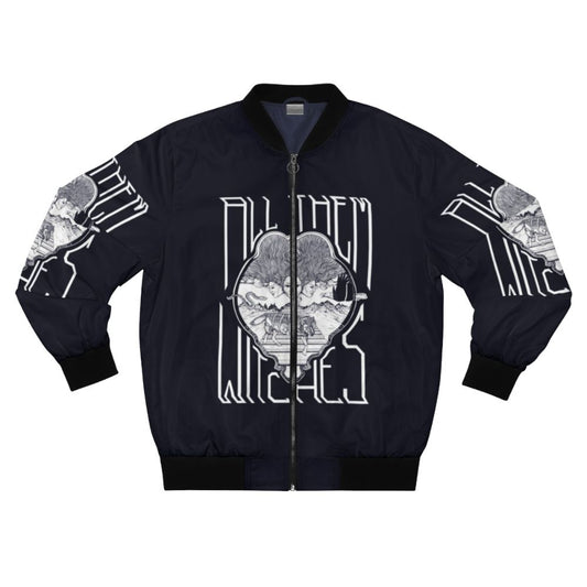 Stylish bomber jacket featuring a tree of life design with birds and dinosaurs, representing the evolution of life on Earth.