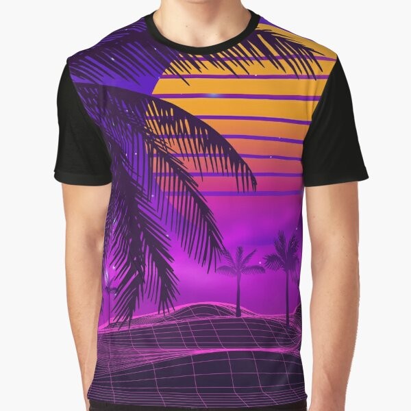 Retro 80s sunset synthwave graphic design t-shirt