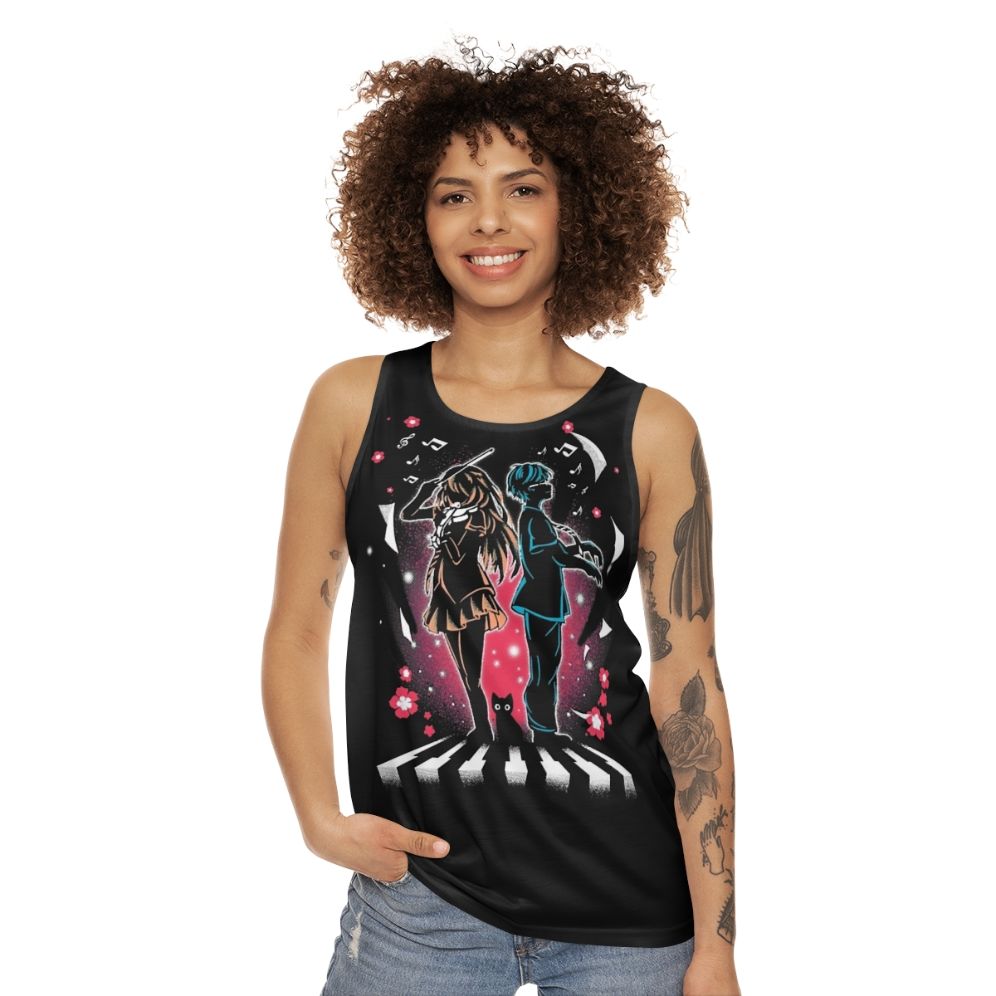 Anime tank top featuring characters from the popular anime series "Your Lie in April" - women