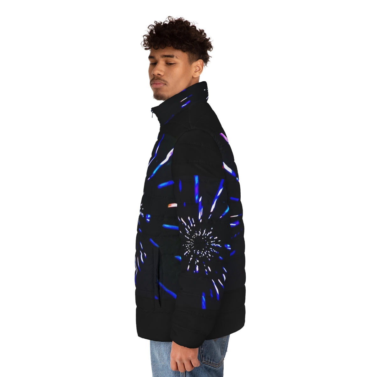 Vortex 73 puffer jacket inspired by the Third Doctor from Doctor Who - men side left