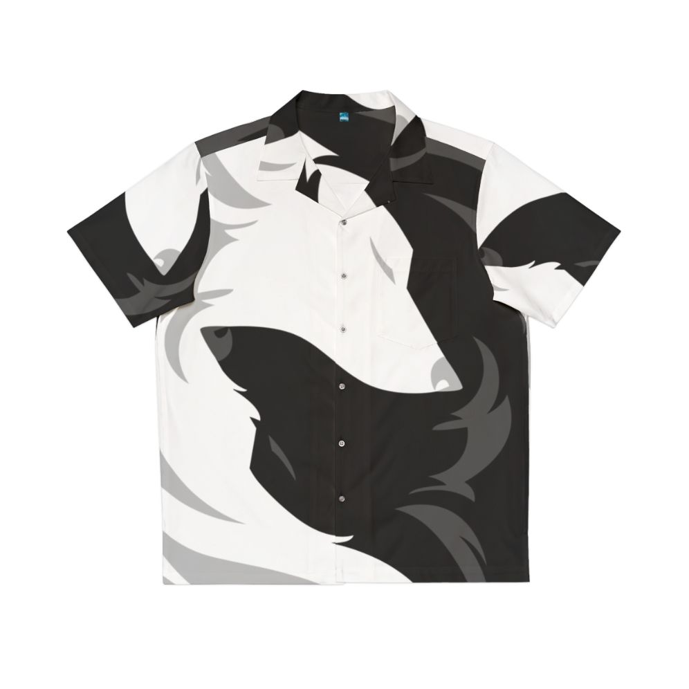 Cozy wolf love themed white and black Hawaiian shirt