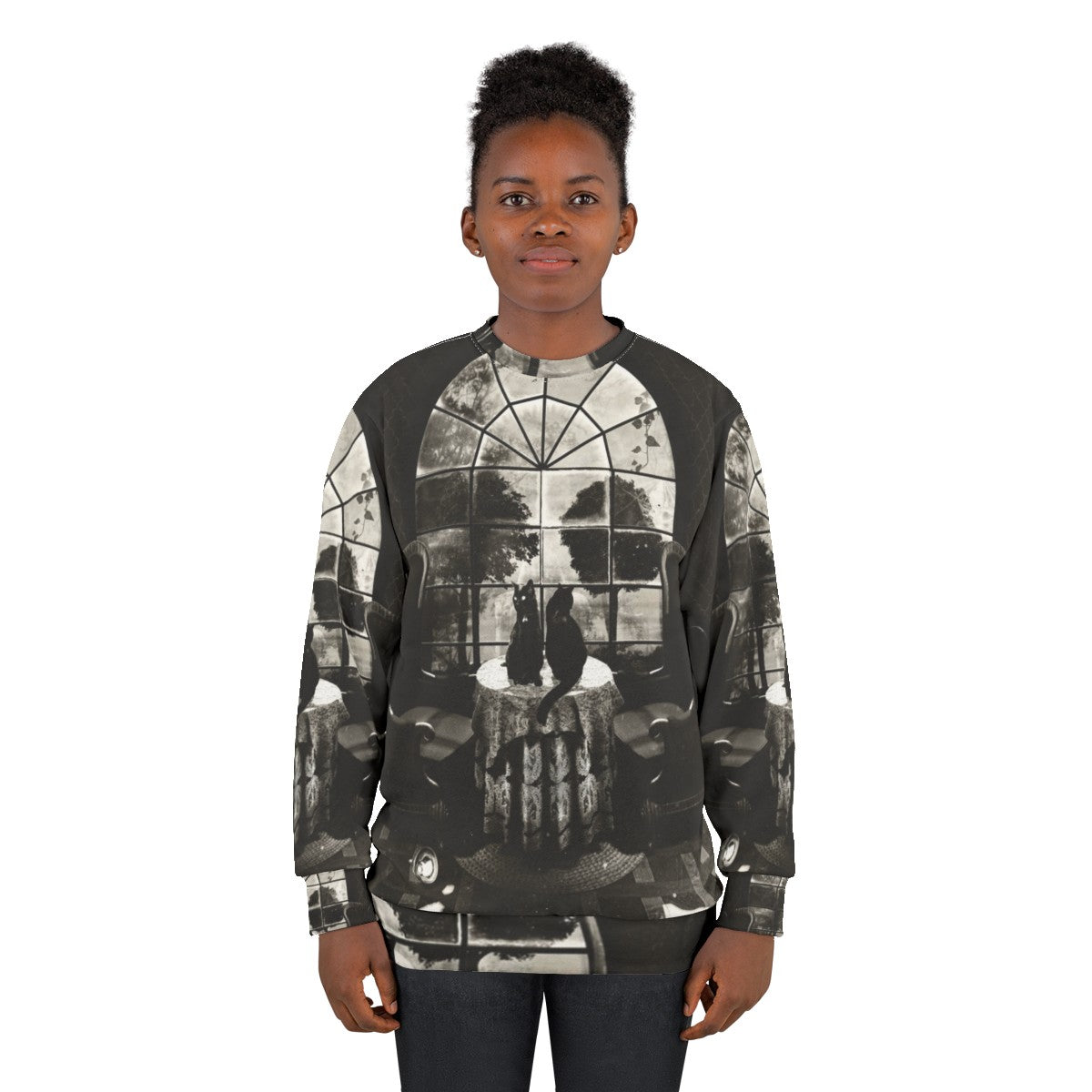 Room Skull Sweatshirt featuring a dark, gothic skull design - women