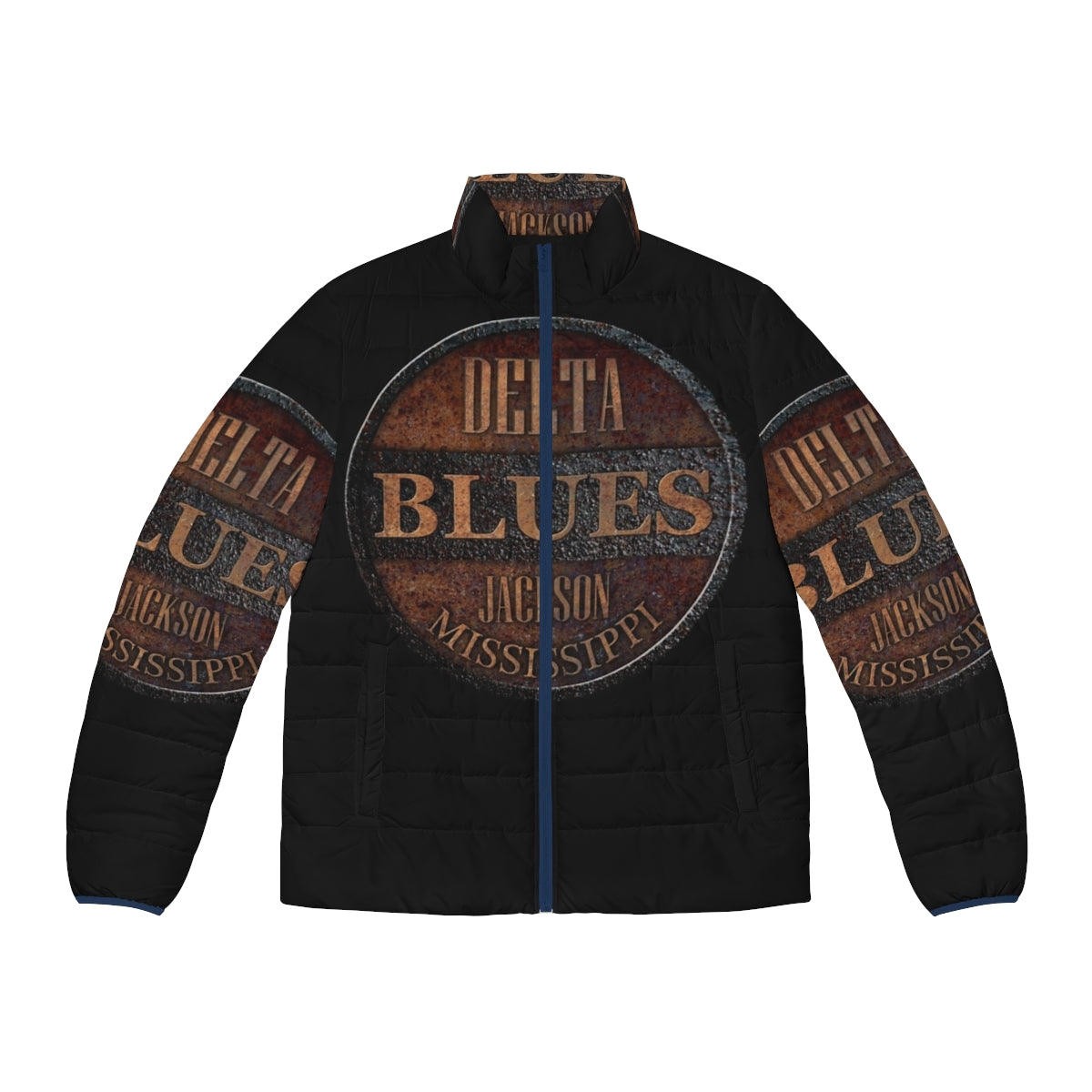 Rusty Delta Blues Puffer Jacket - American-Made Puffer Jacket with Vintage Blues and Americana Inspired Design