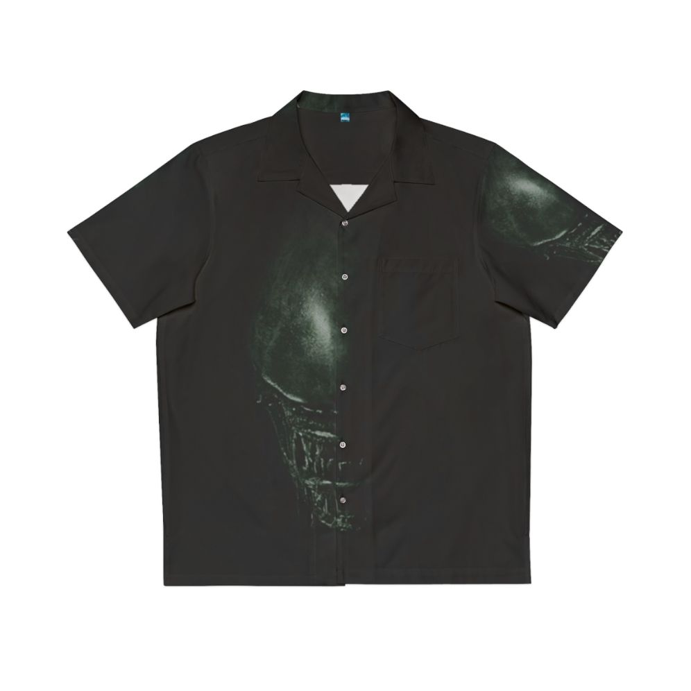 Alien Hawaiian Shirt featuring minimalist predator and nostromo movie inspired design