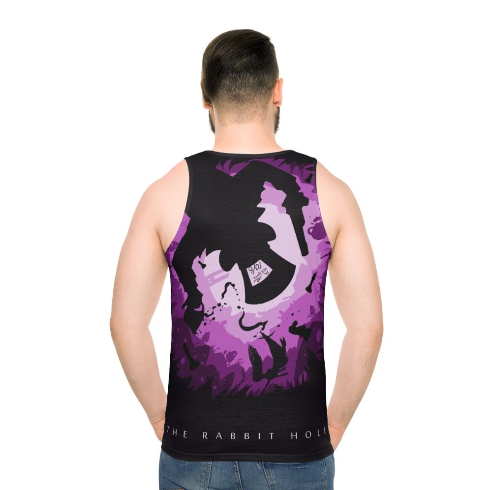 Unisex graphic tank top with Gotham City and Justice League design - men back