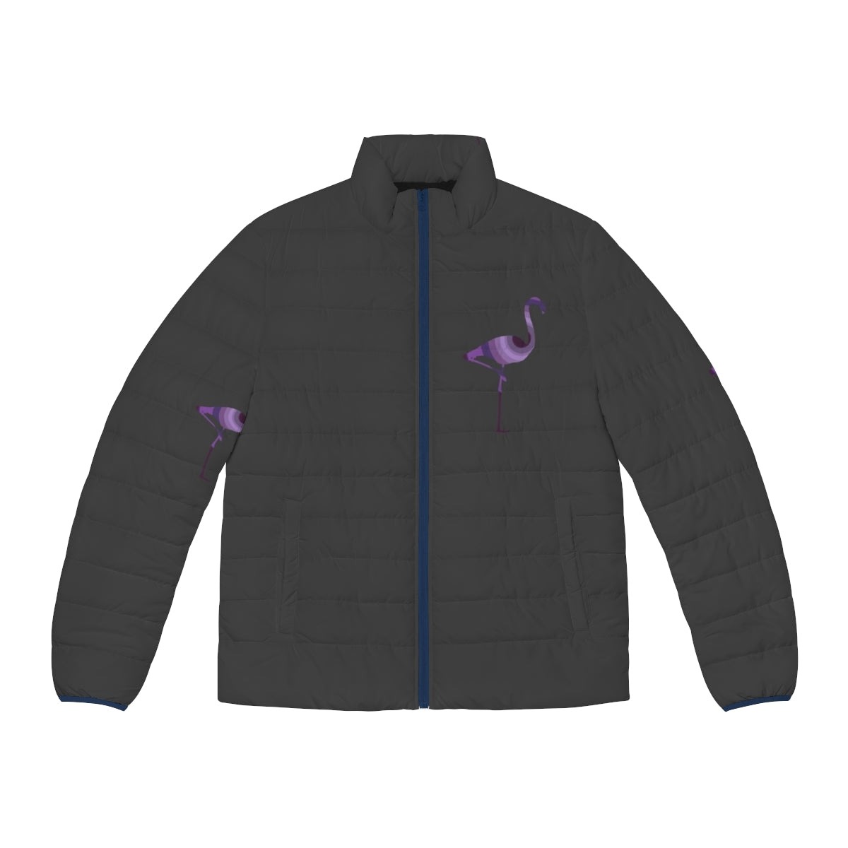 Flamingo puffer jacket with abstract animal artwork