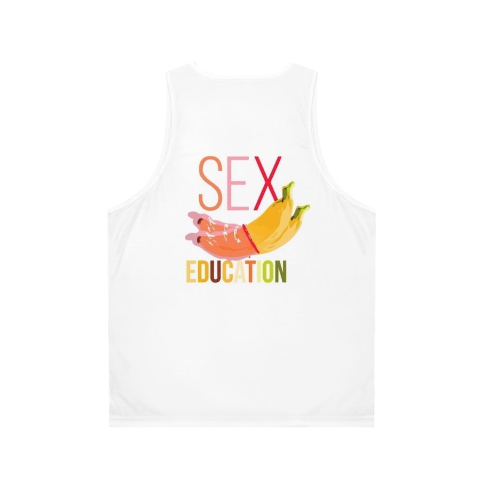 Unisex Sex Education Netflix tank top with banana logo and love theme - Back