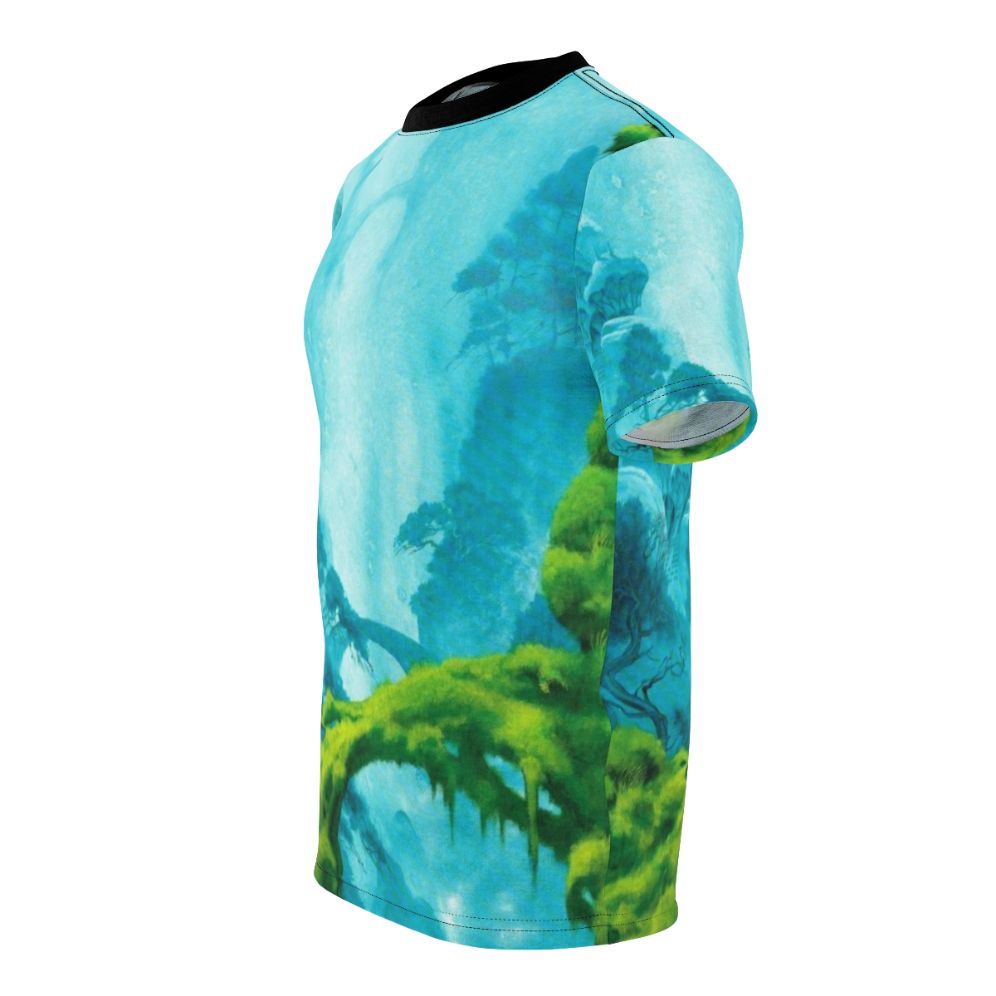 Breathtaking fantasy art t-shirt featuring Roger Dean's mesmerizing landscapes and otherworldly elements. - men left