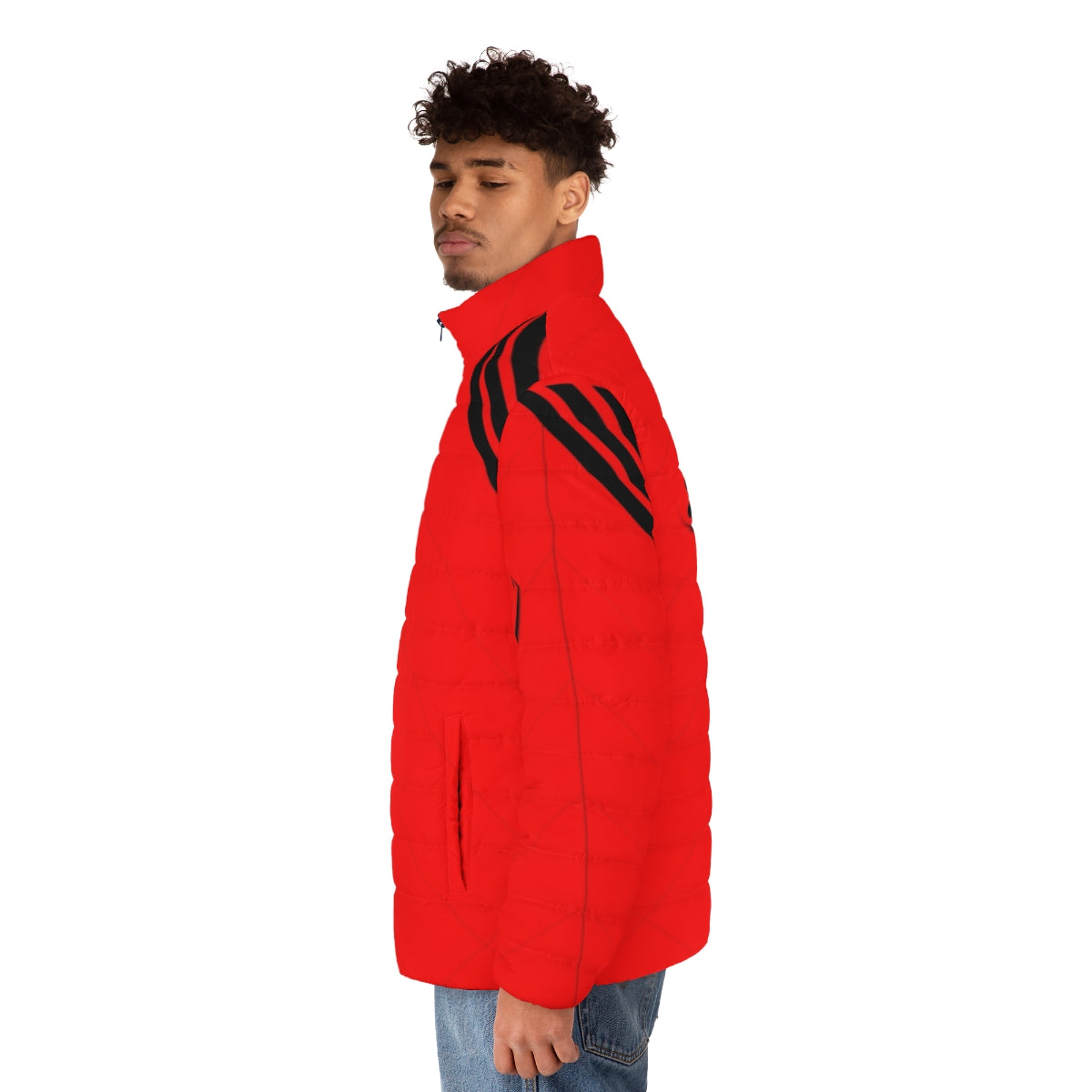 V Visitor Uniform Puffer Jacket, sci-fi puffer jacket inspired by 80s alien TV show - men side left