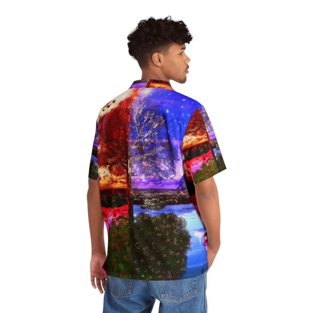 four seasons reflection nature hawaiian shirt with scenic trees - People Back