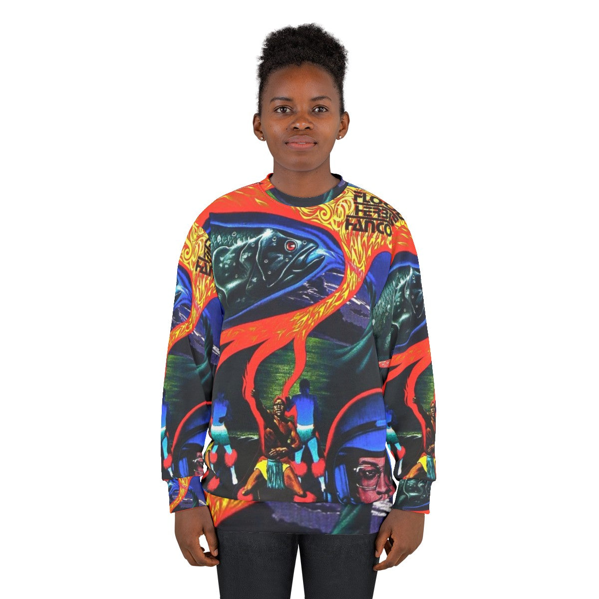 Flood Album Sweatshirt featuring jazz, funk, soul, and blues music design - women