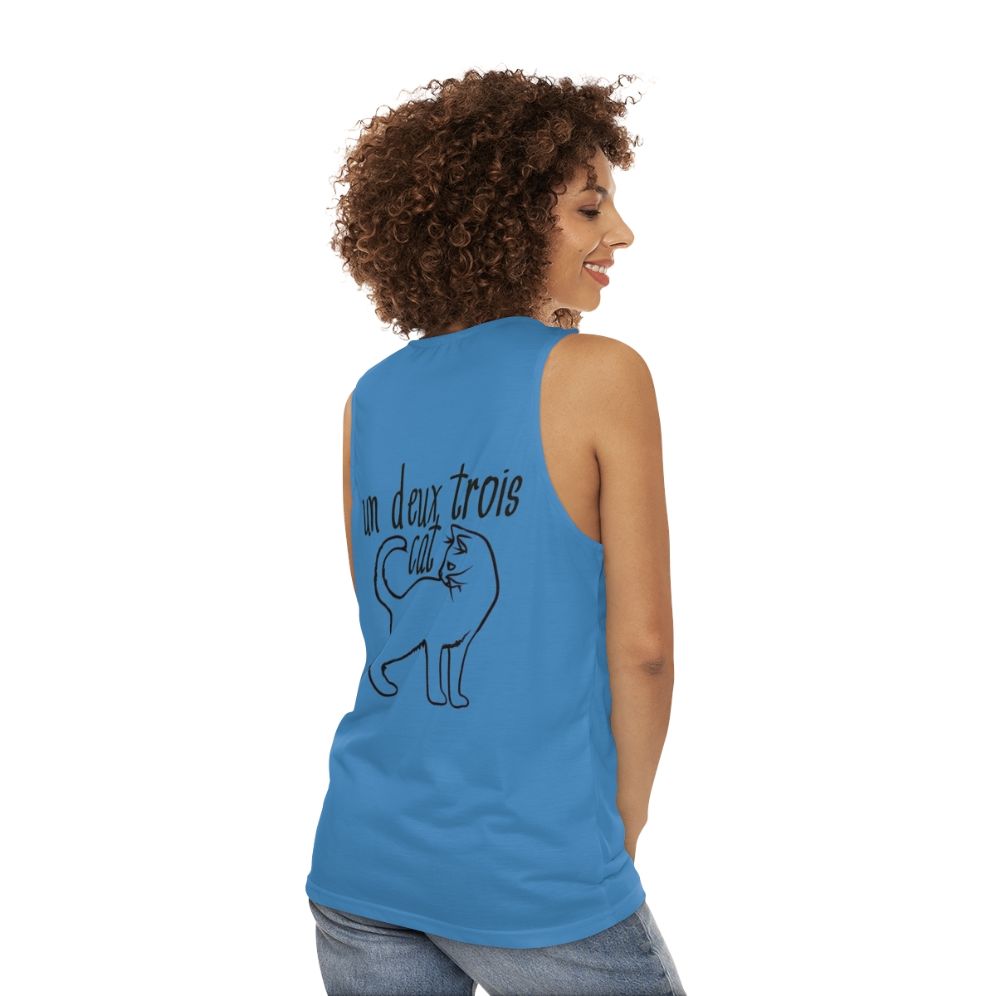 Unisex cat tank top with French text - women back