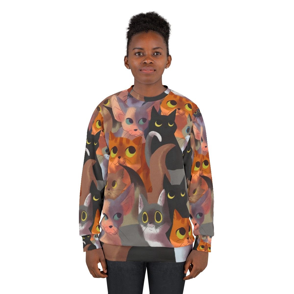 Lotsa Cats Sweatshirt featuring an adorable cat print pattern - women