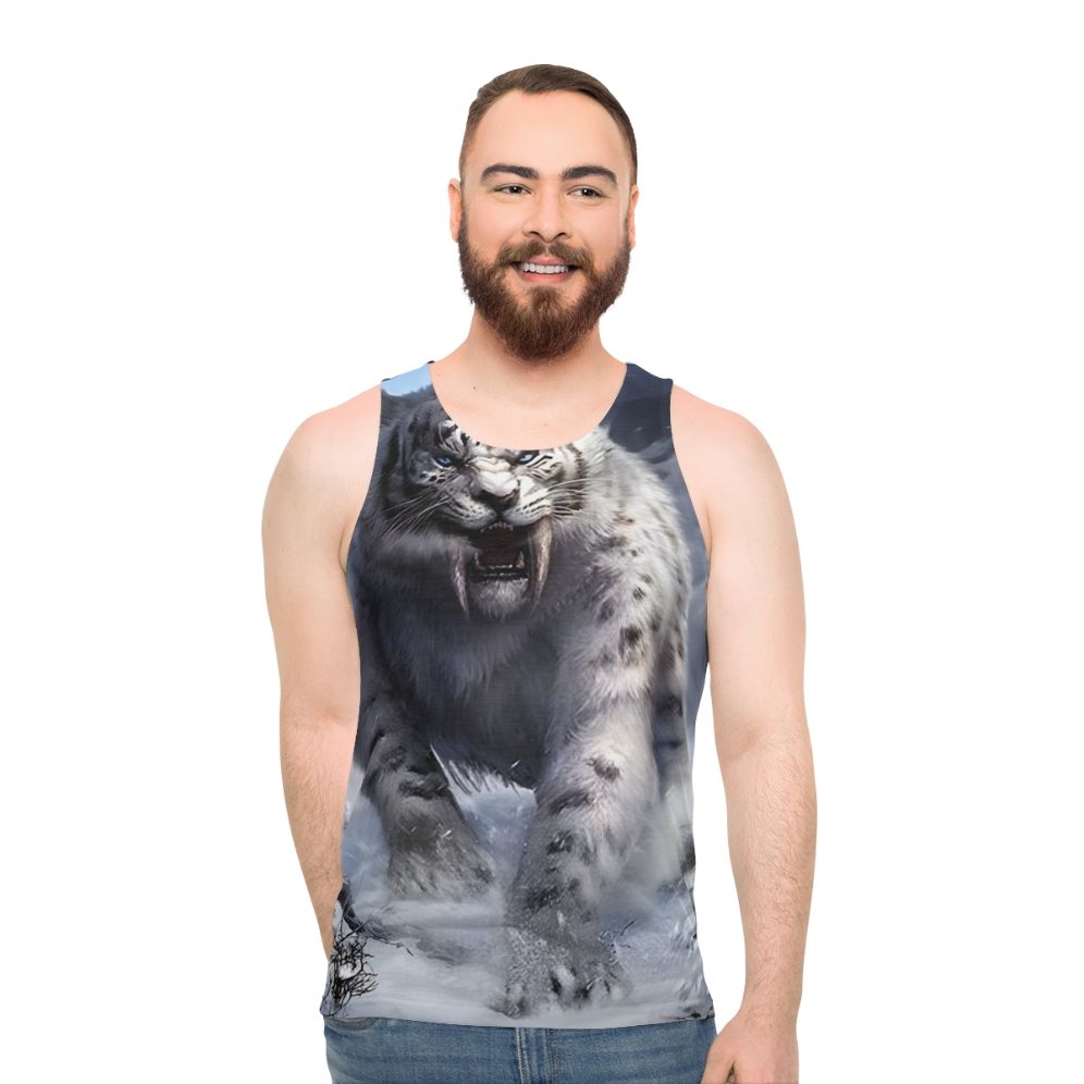 White sabertooth tiger legendary animal unisex tank top - men