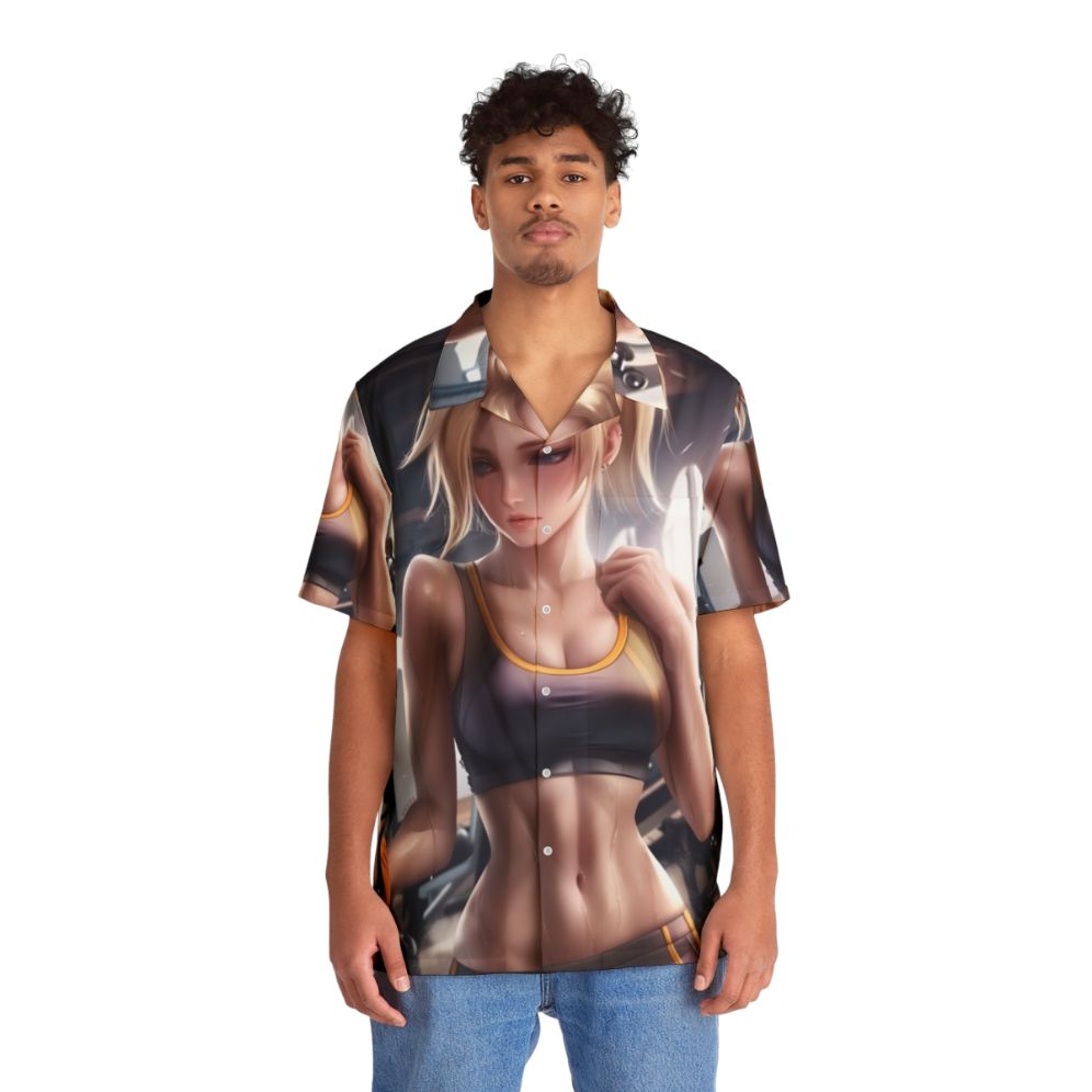 Mercy anime-inspired Hawaiian shirt for gym and fitness - People Front