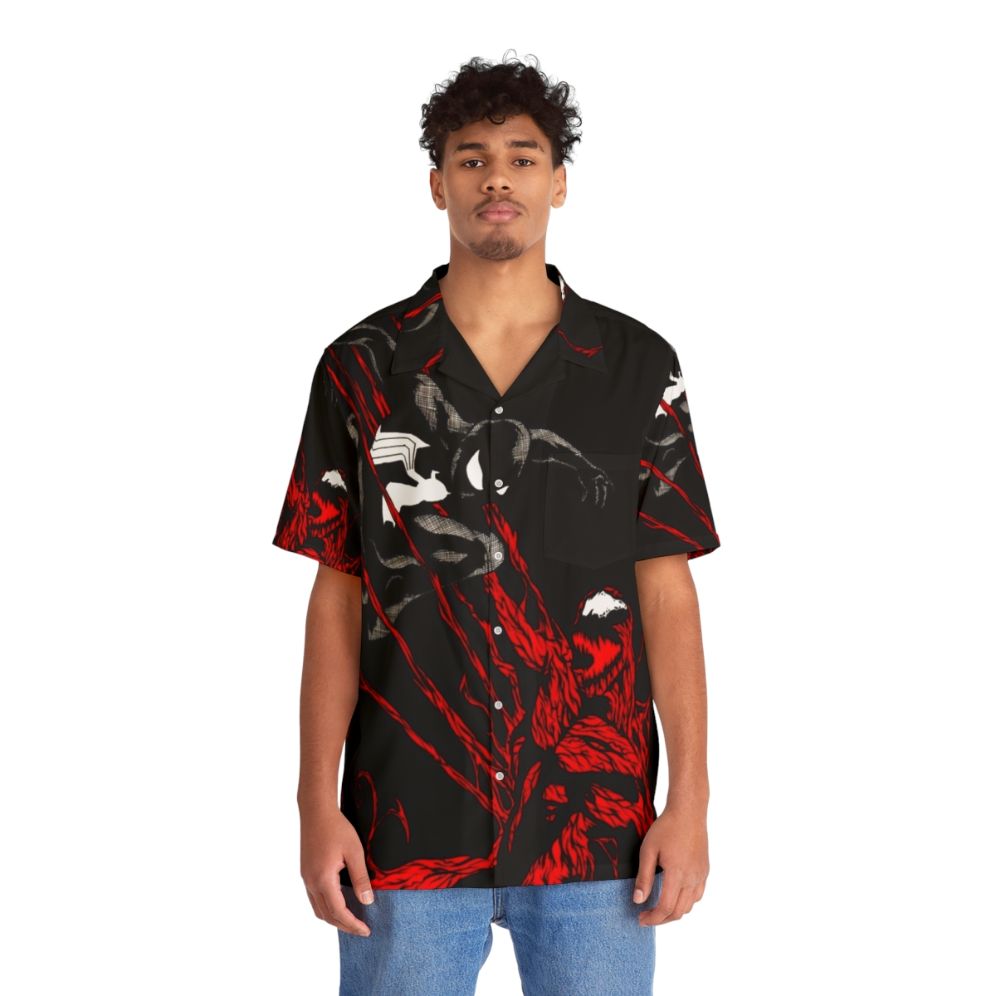 Carnage Hawaiian Shirt with Spiderman Inspired Marvel Comic Book Superhero Design - People Front