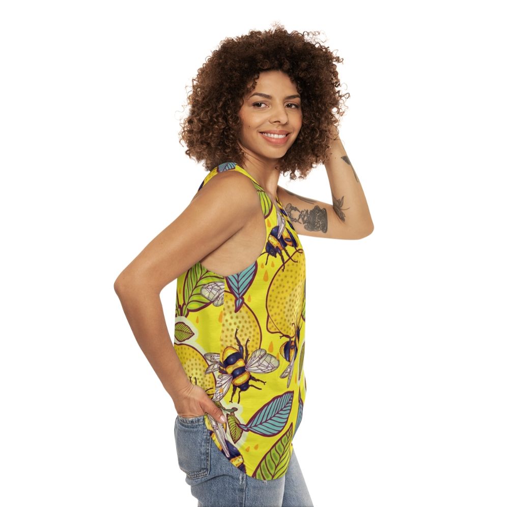 Yellow Lemon and Bee Garden Unisex Tank Top - women side