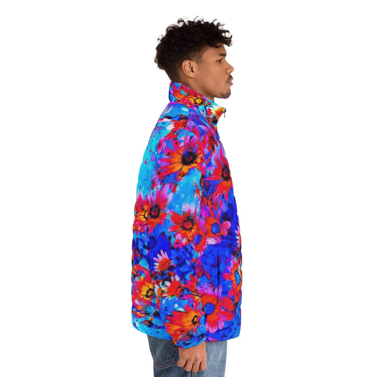 Floral puffer jacket with flowers blooming - men side right