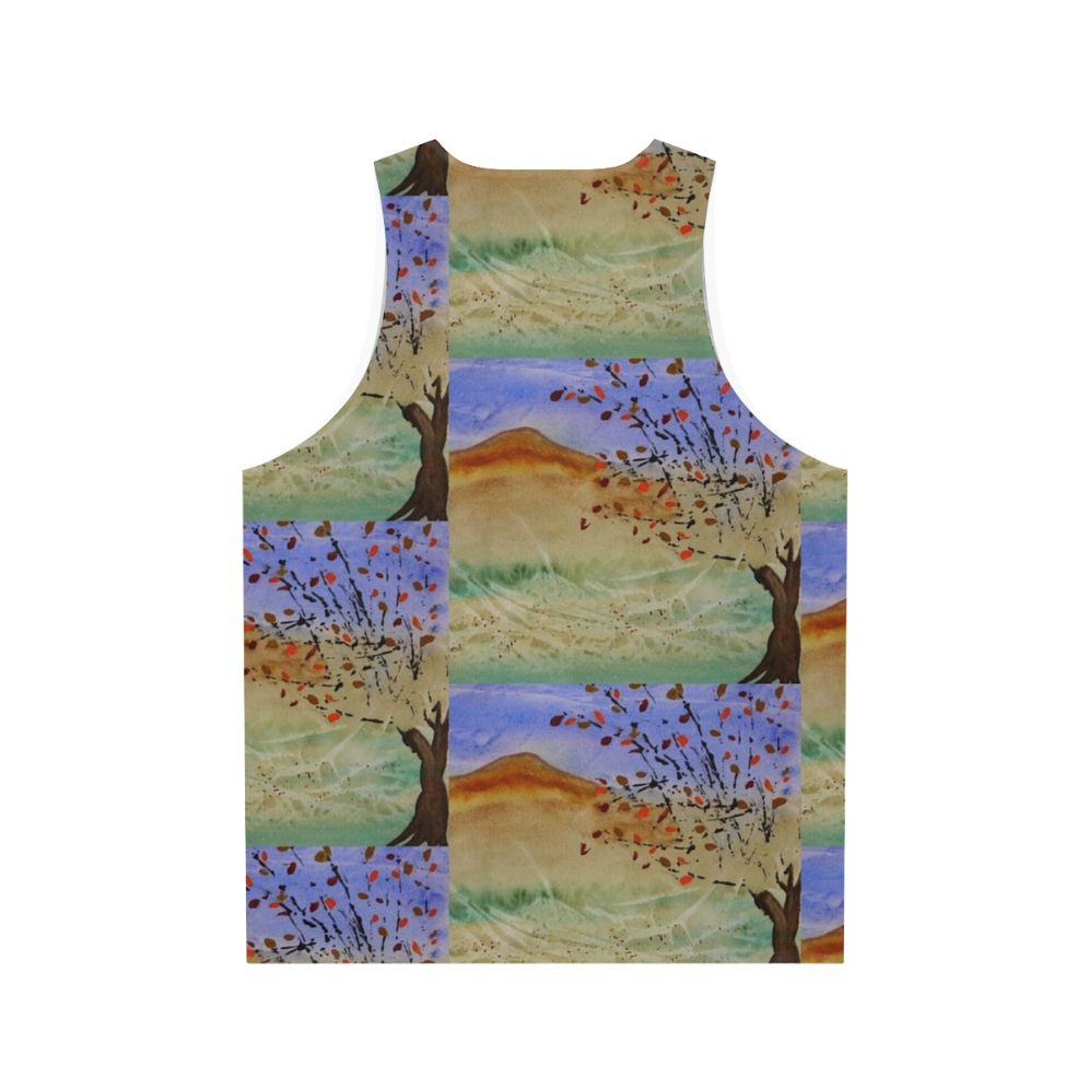 Windswept unisex tank top featuring a scenic landscape - Back