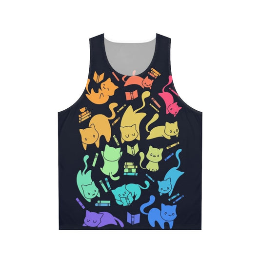 Colorful cats and books design unisex tank top