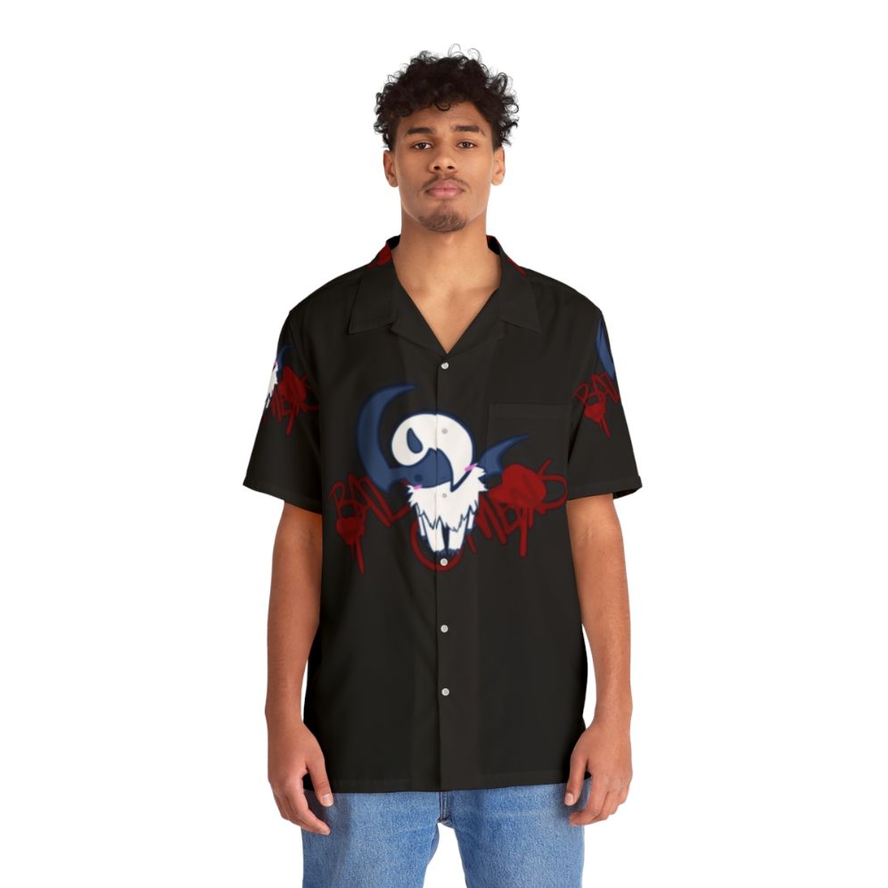 Castlevania inspired V-neck Hawaiian shirt with horror-themed design - People Front