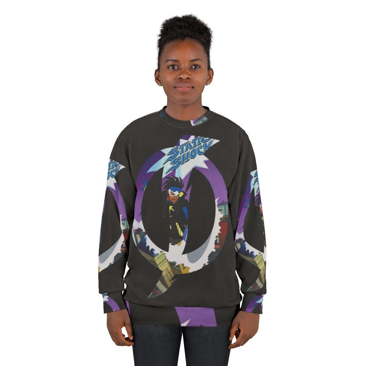 Static Shock DC Comics Superhero Sweatshirt with Lightning Bolt Design - women