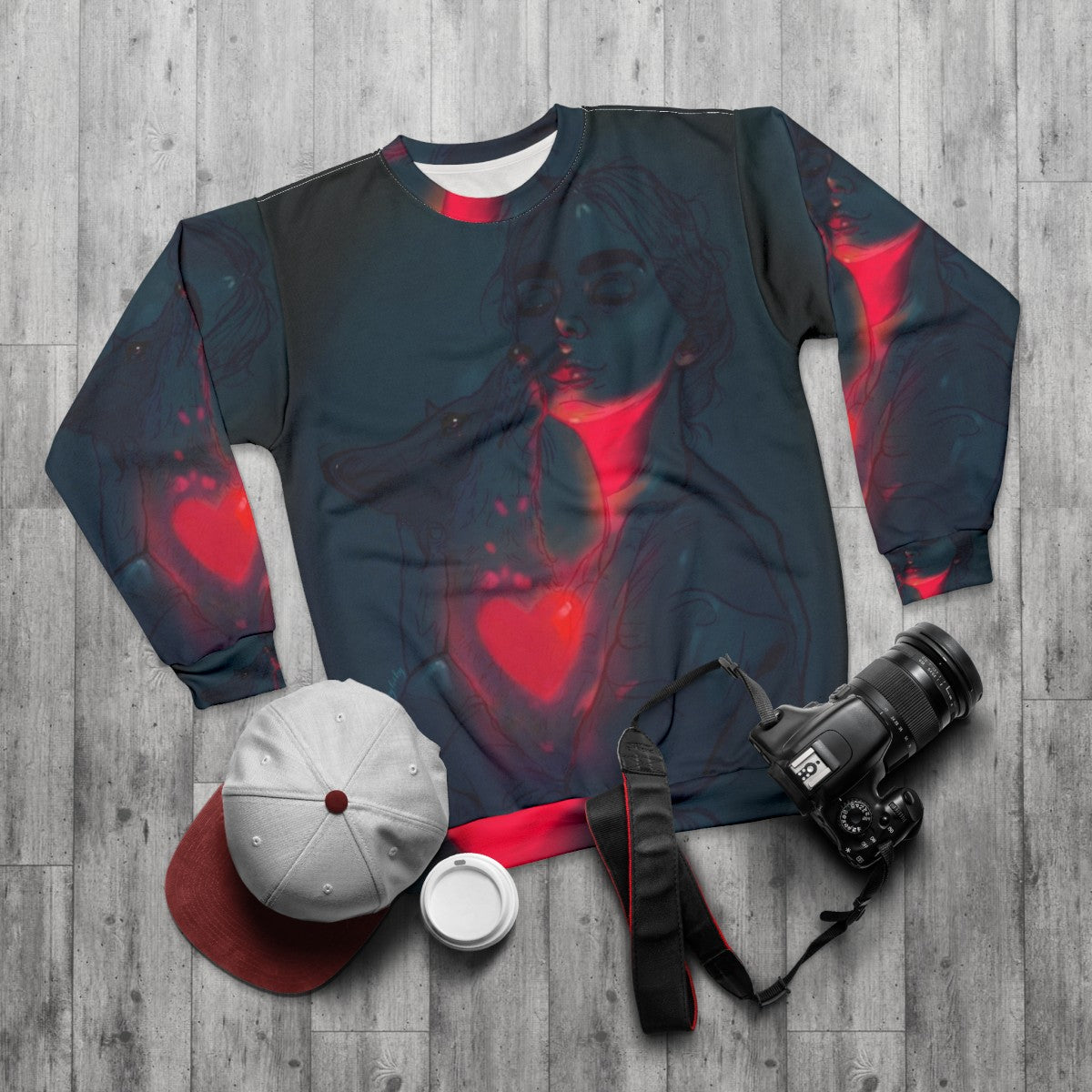 Glowing in the Dark Sweatshirt featuring digital art and colorful designs - flat lay