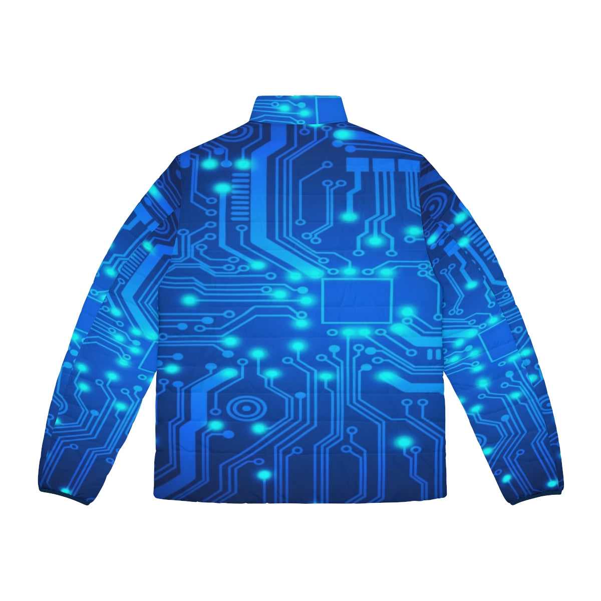 Stylish Electronic Circuit Puffer Jacket with Futuristic Design - Back