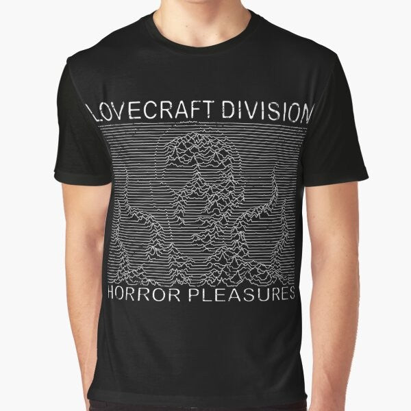 Lovecraft-inspired graphic t-shirt featuring cosmic horror elements like tentacles, monsters, and the Necronomicon.