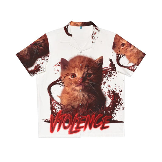 Violence-themed Hawaiian shirt with cute orange cat print