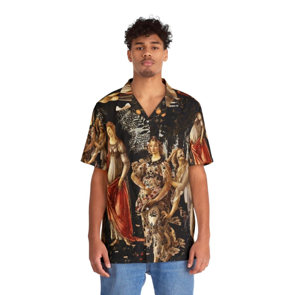 Botticelli's La Primavera Spring Hawaiian Shirt with floral, cupid, and romantic motifs - People Front