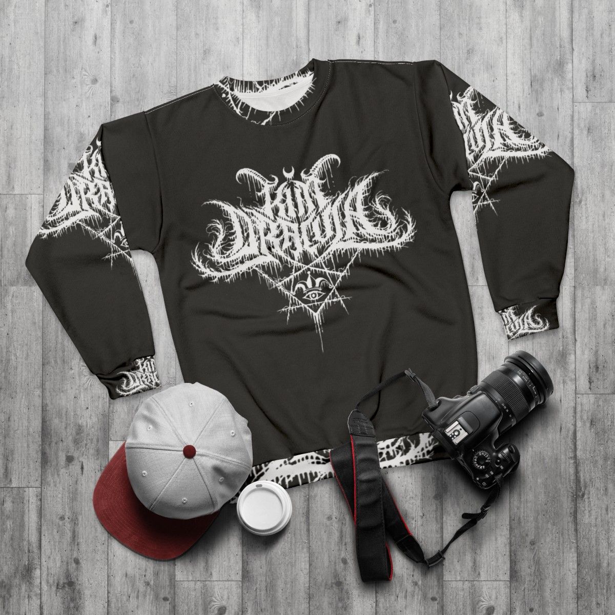 Heavy metal gothic Dracula sweatshirt - flat lay